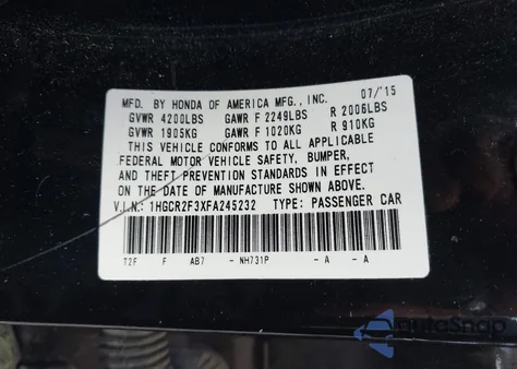 2015 Honda Accord Lx from USA, damaged, VIN 1HGCR2F3XFA245232